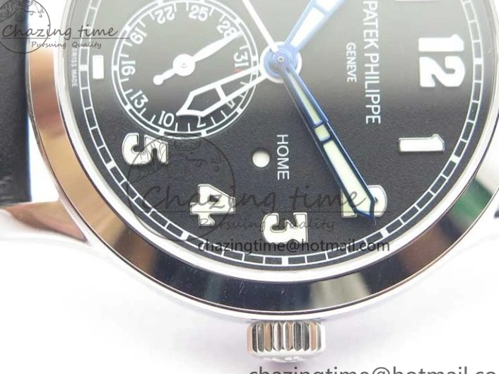 MIROTIME 0402 Stylish Calatrava 5524 Pilot Travel Time SS GRF Black Dial on Black Leather Strap A324 V 7108